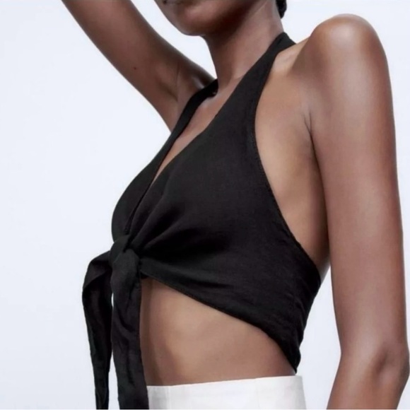 NEW Zara 100% linen front tie halter top - Picture 3 of 8